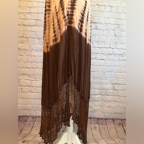 Boho hippie tie dye flowy feminine dress oversized crocheted bottom free size - Picture 6 of 16